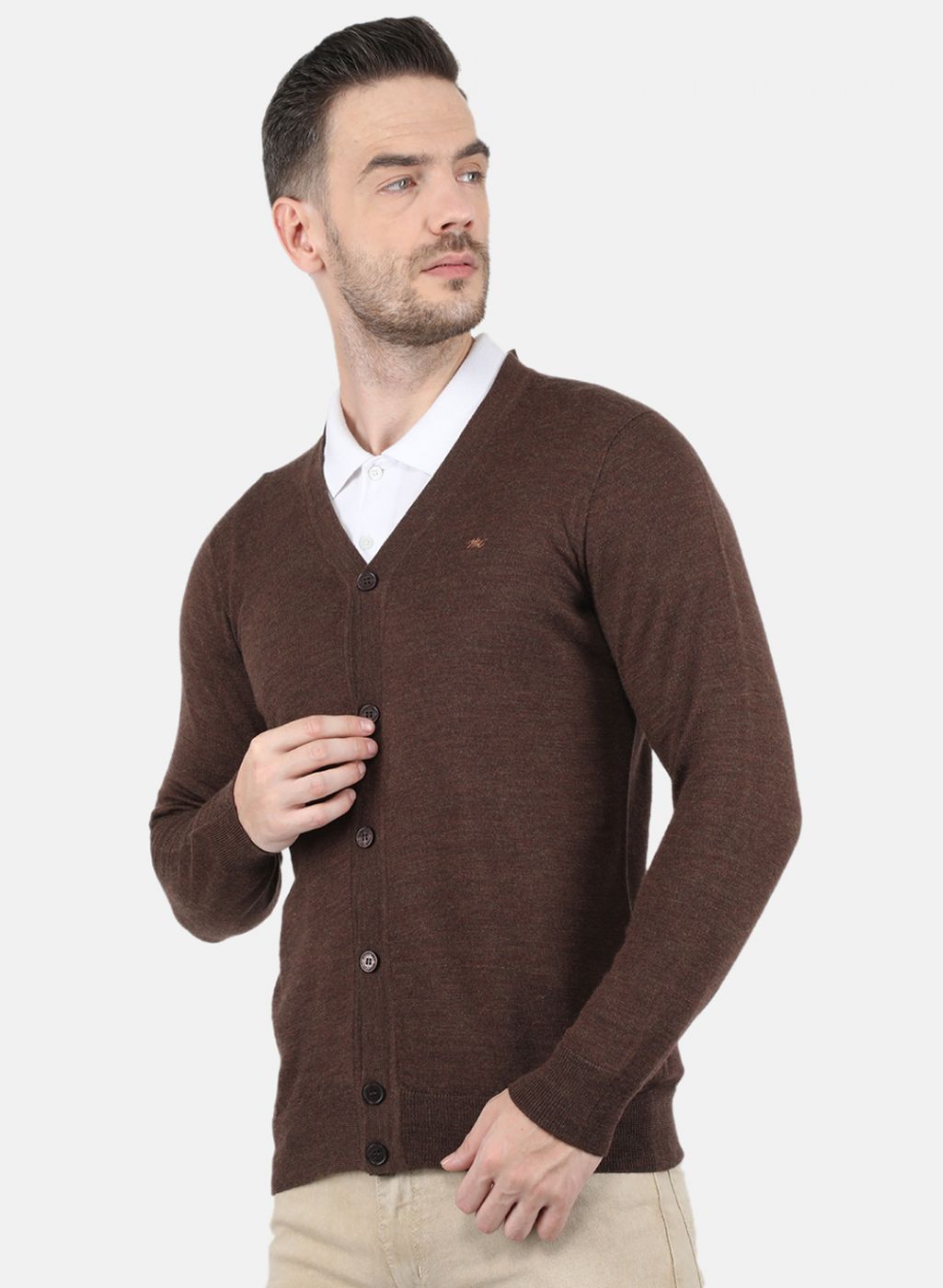 Men Brown Solid Cardigan