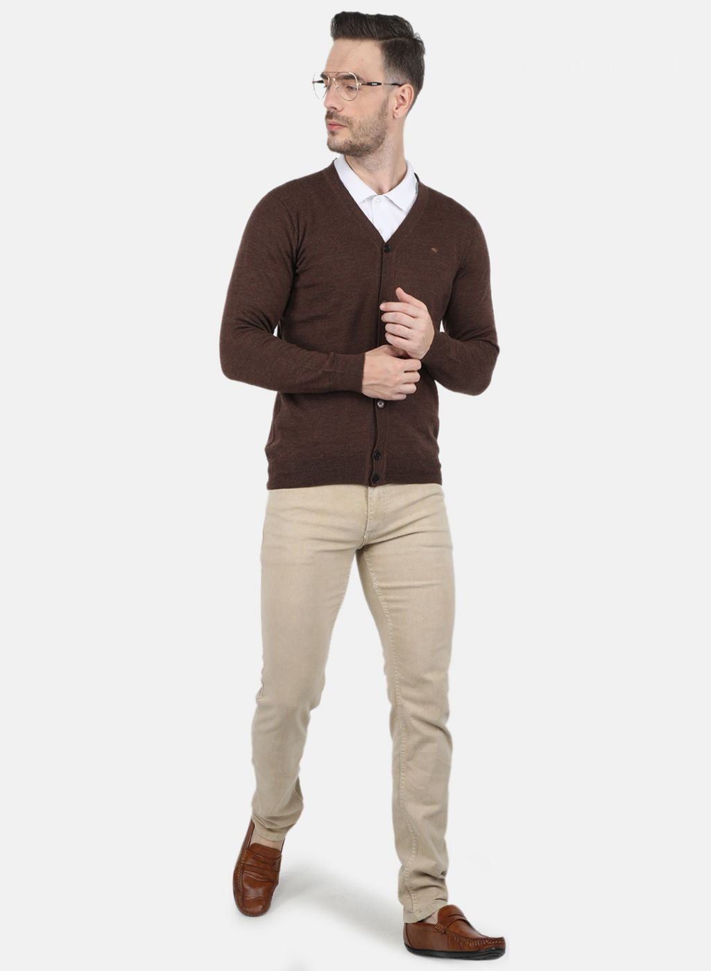 Men Brown Solid Cardigan