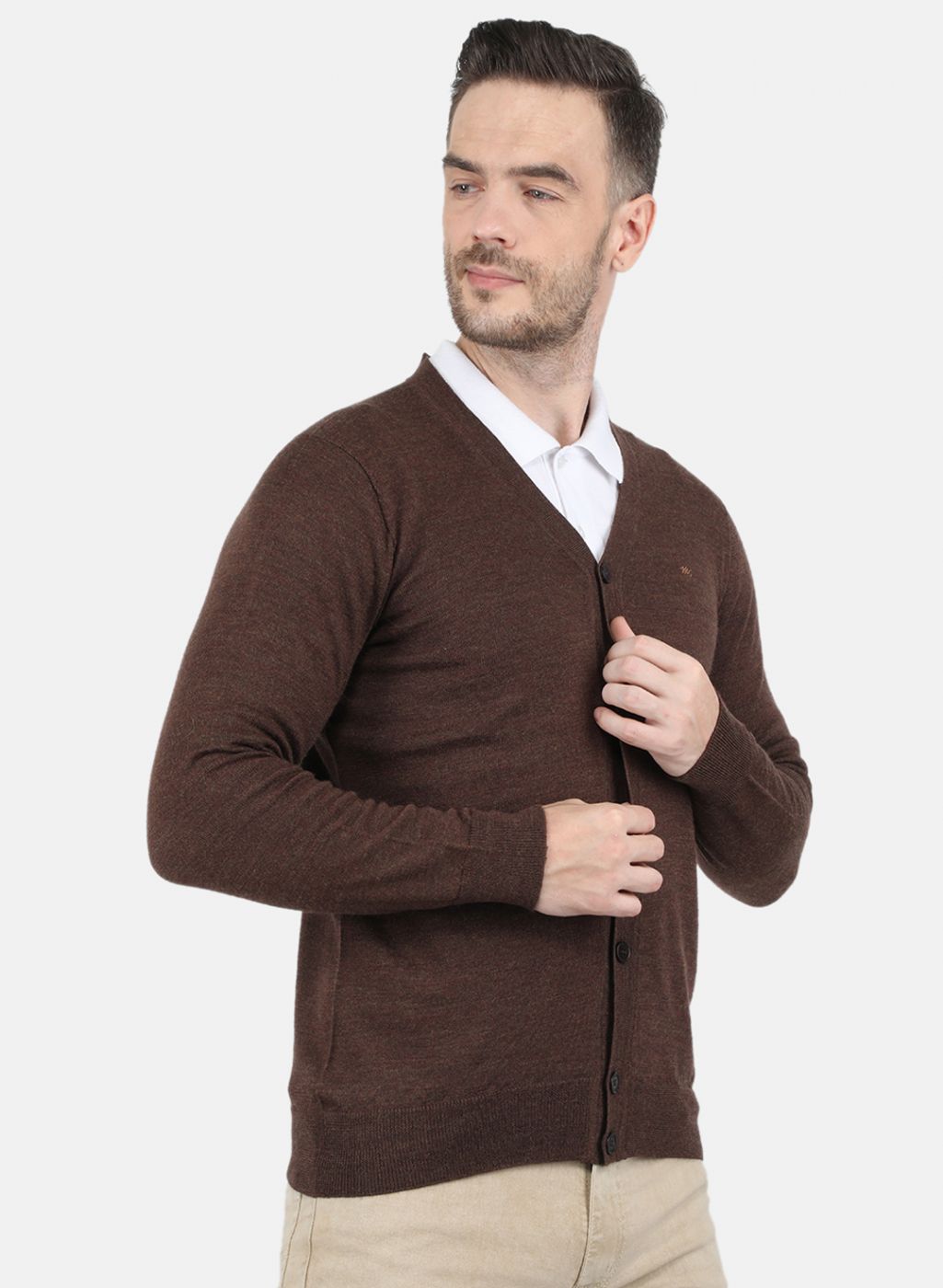 Men Brown Solid Cardigan