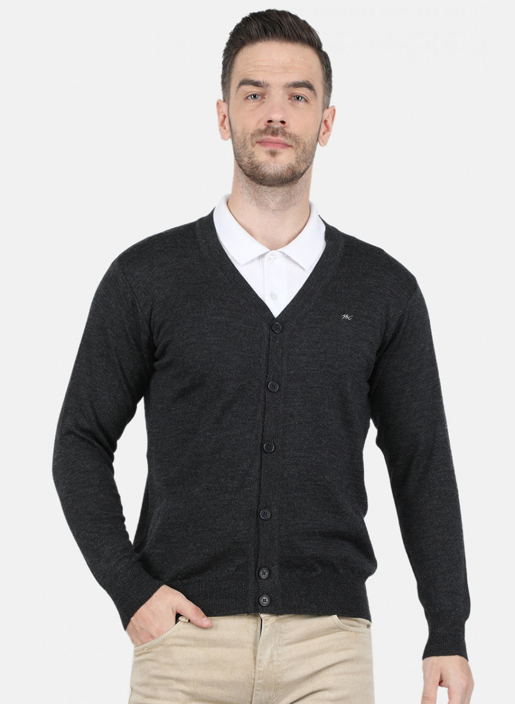 Men Grey Solid Cardigan