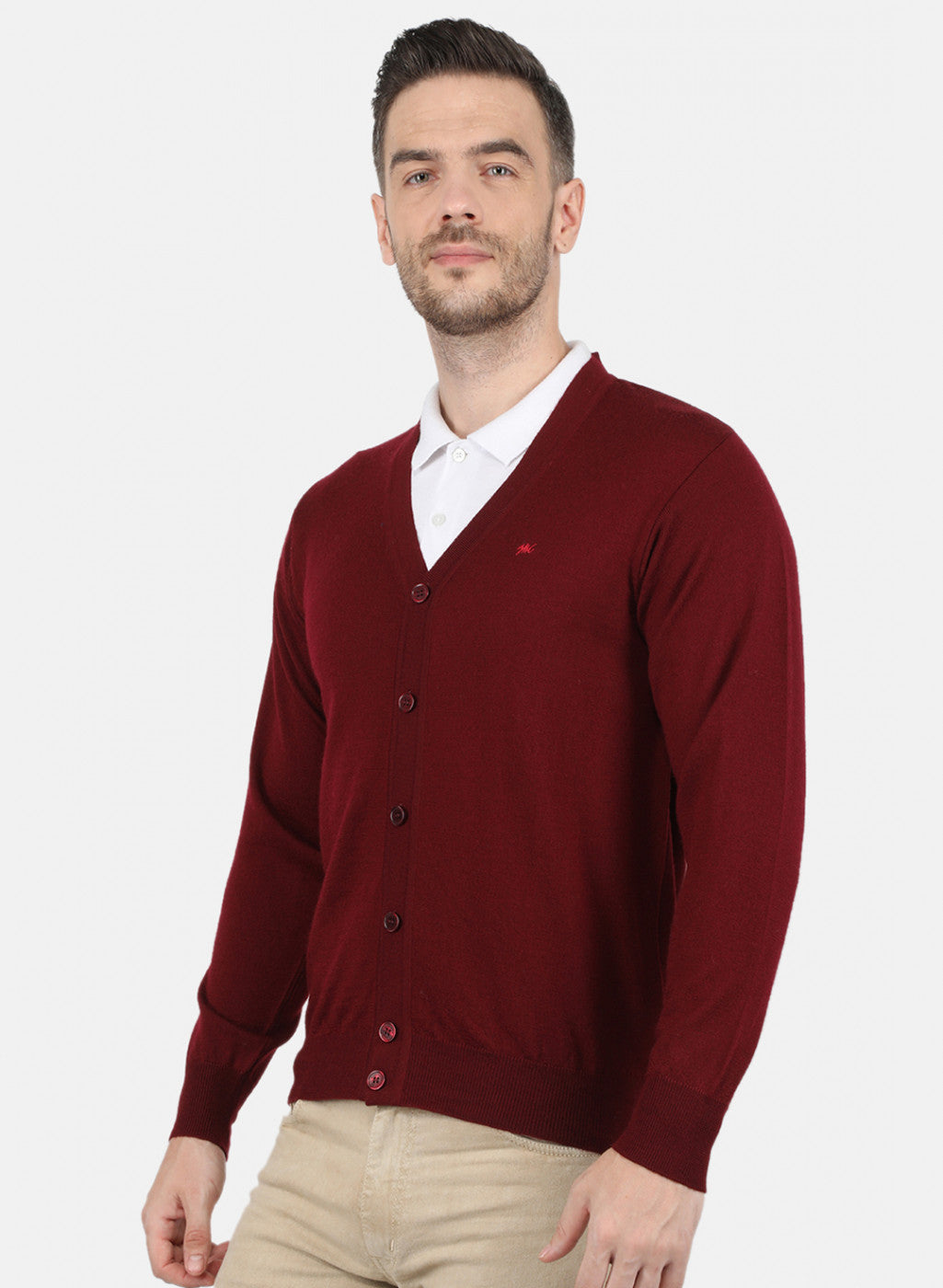 Men Maroon Solid Cardigan