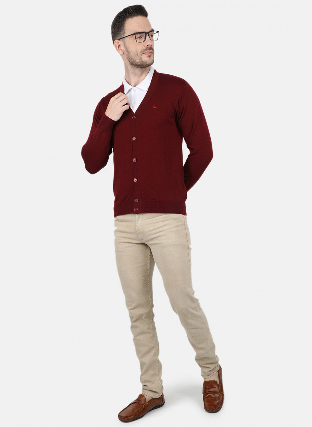 Men Maroon Solid Cardigan