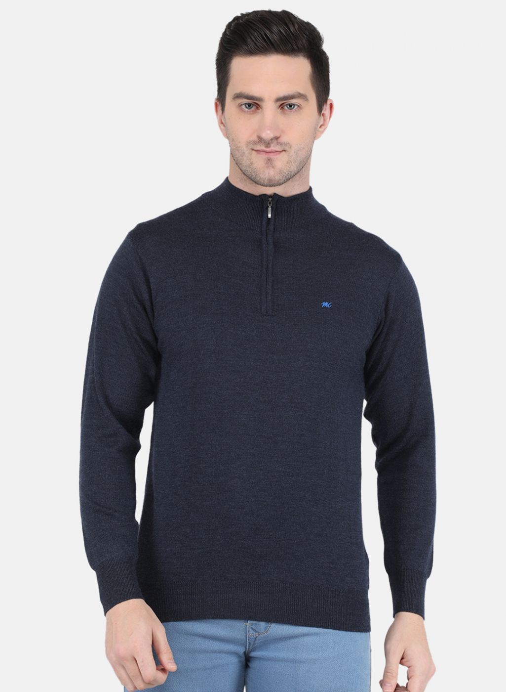 Men NAvy Blue Solid Pullover