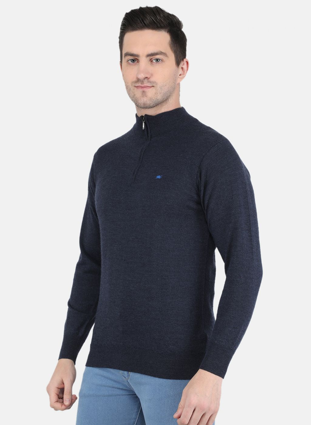 Men NAvy Blue Solid Pullover