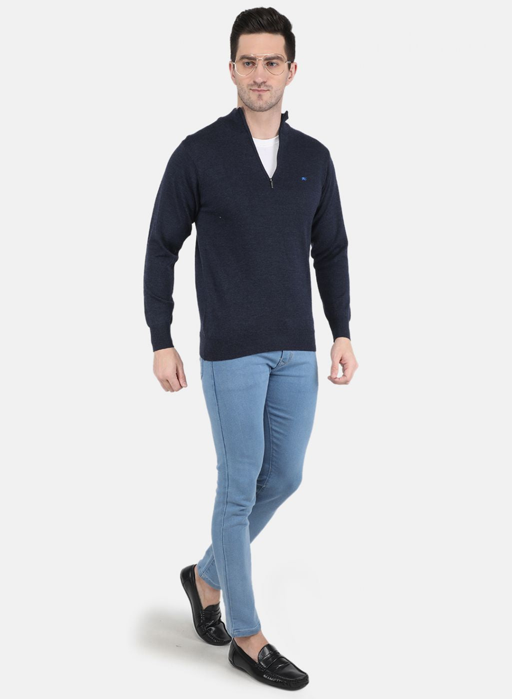 Men NAvy Blue Solid Pullover