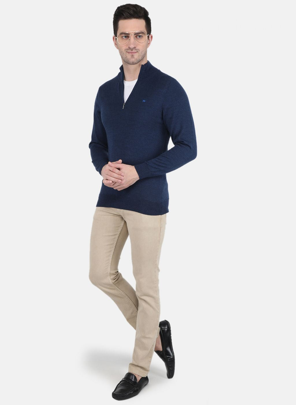 Men NAvy Blue Solid Pullover