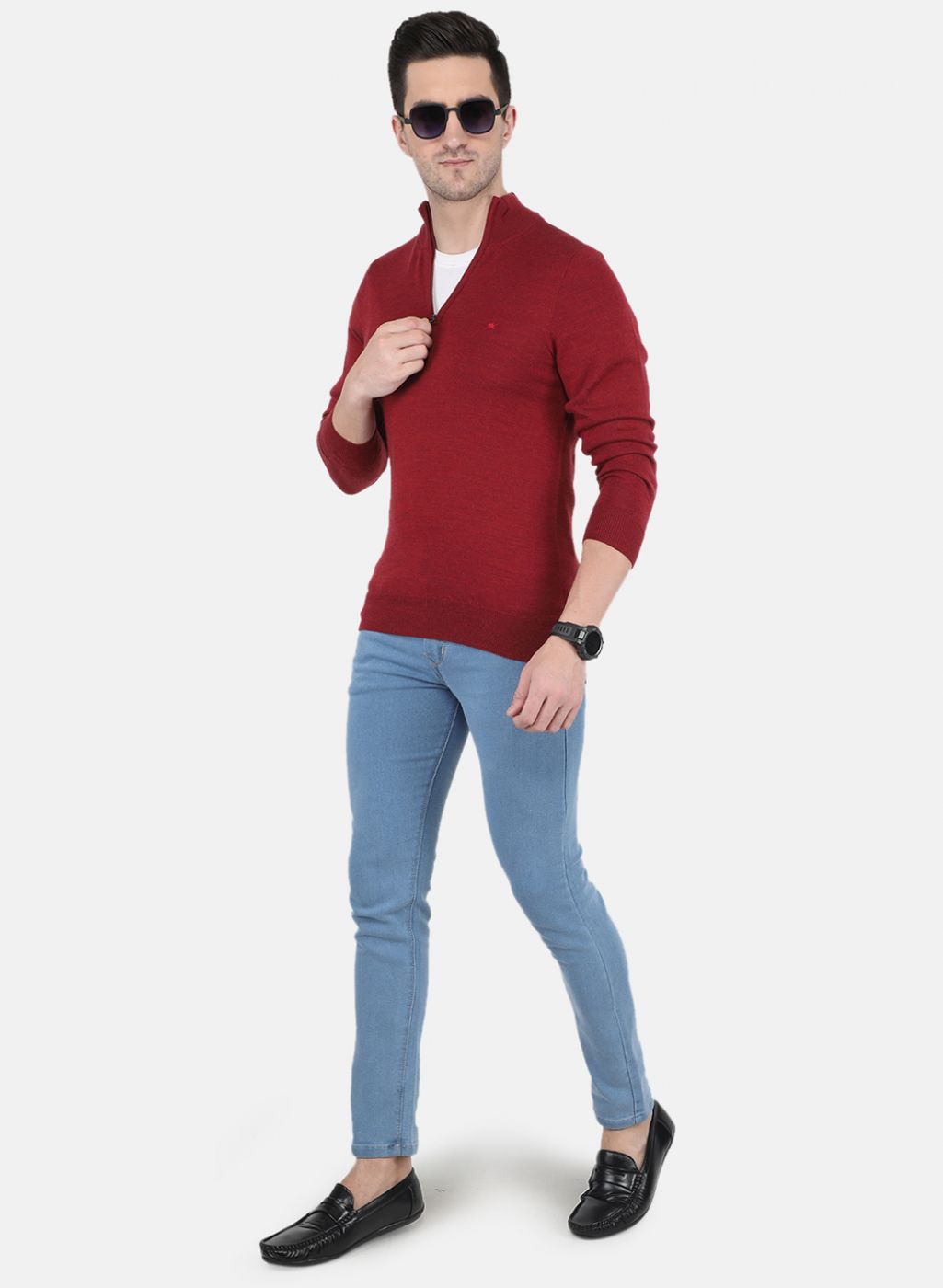 Men Maroon Solid Pullover