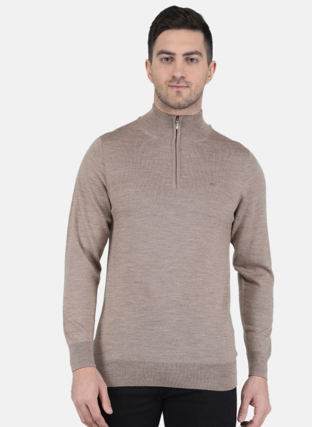 Men Beige Solid Pullover