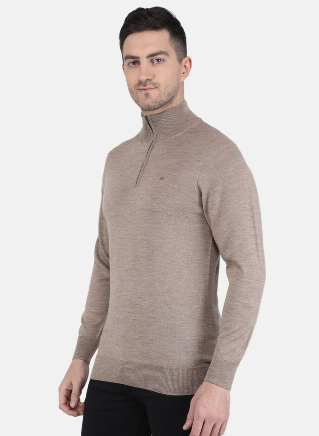 Men Beige Solid Pullover