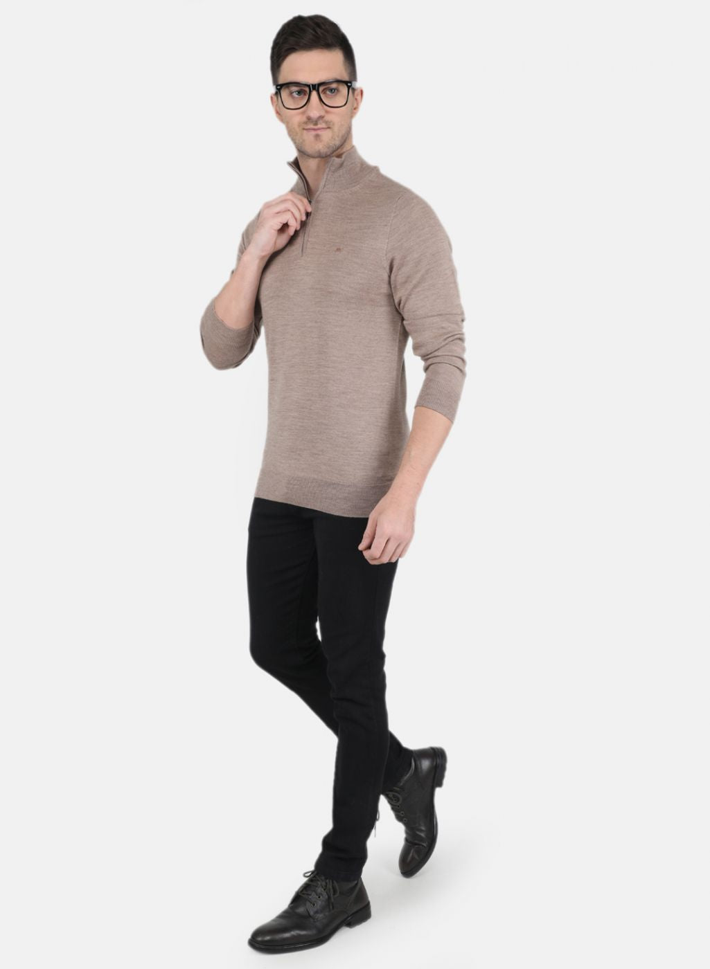 Men Beige Solid Pullover