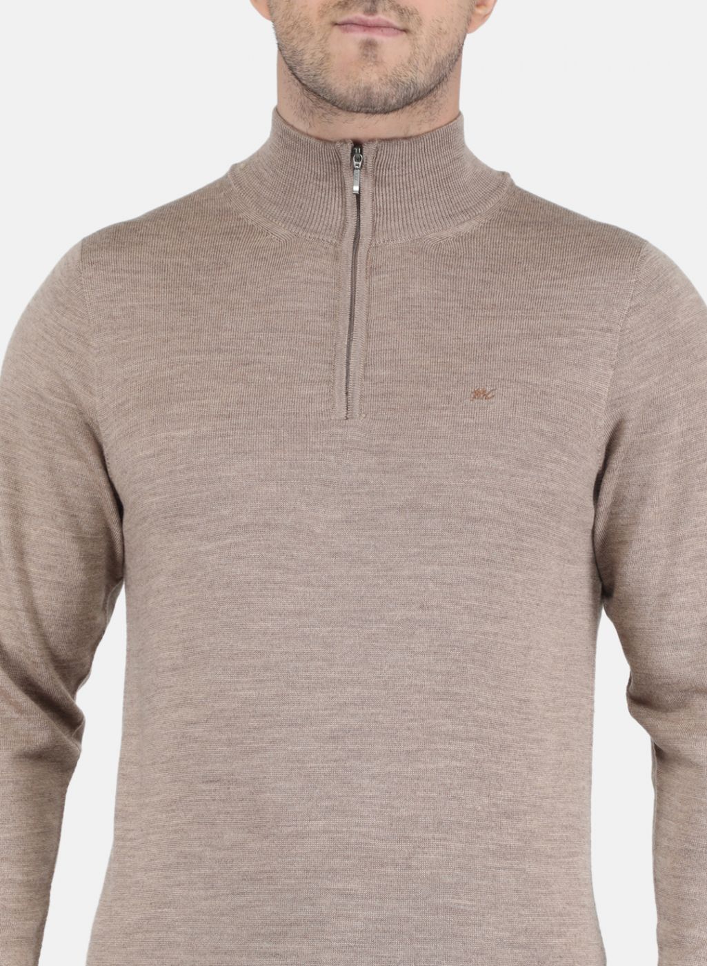 Men Beige Solid Pullover