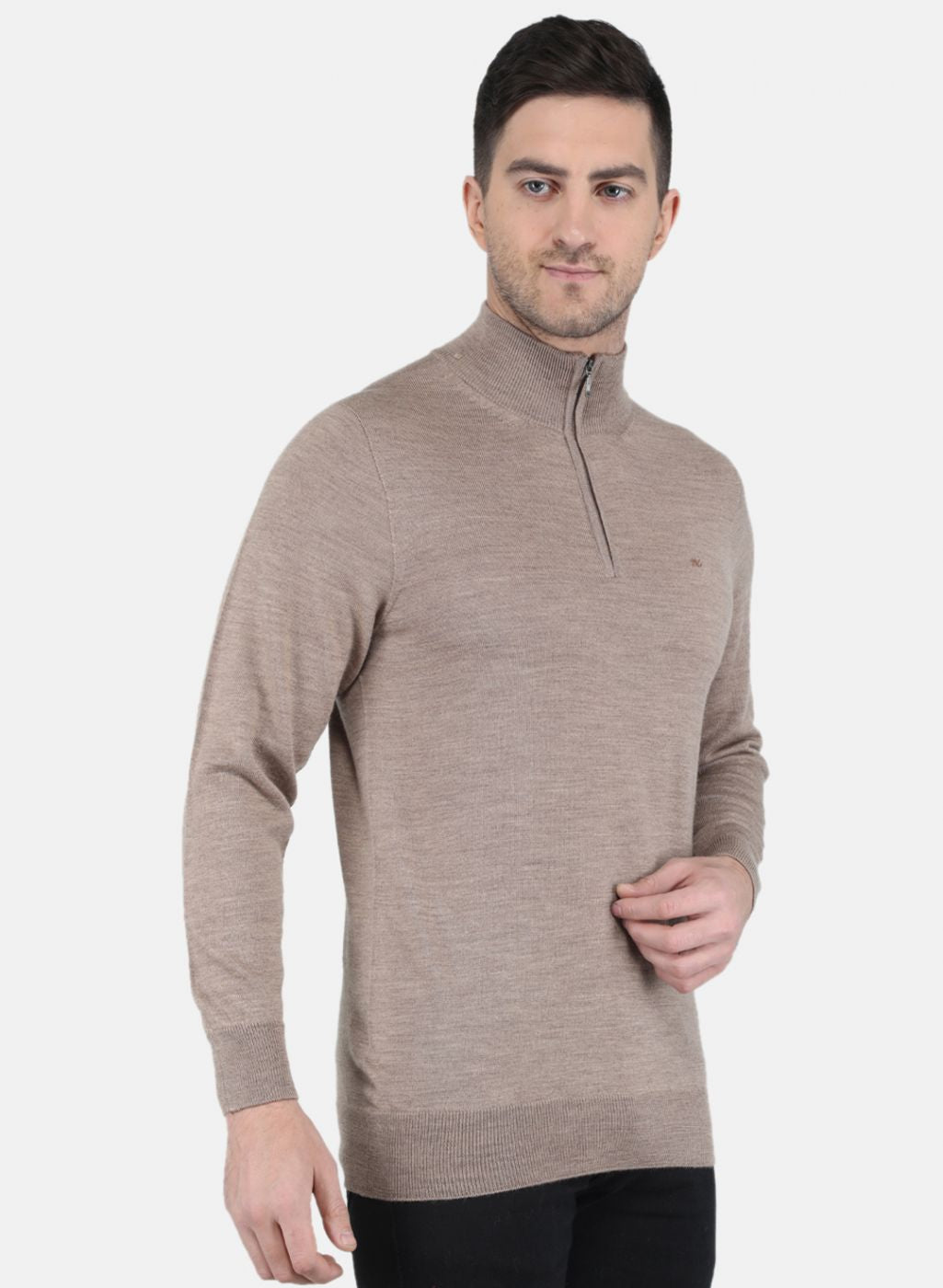 Men Beige Solid Pullover