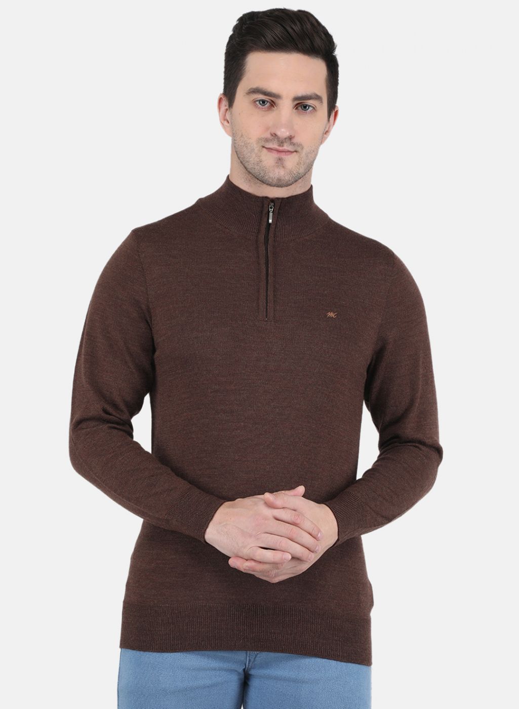 Men Brown Solid Pullover