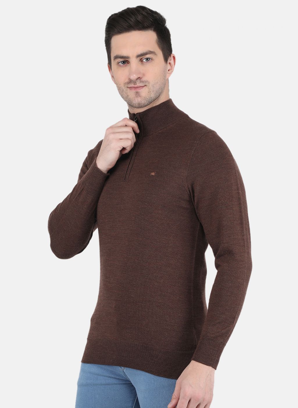 Men Brown Solid Pullover