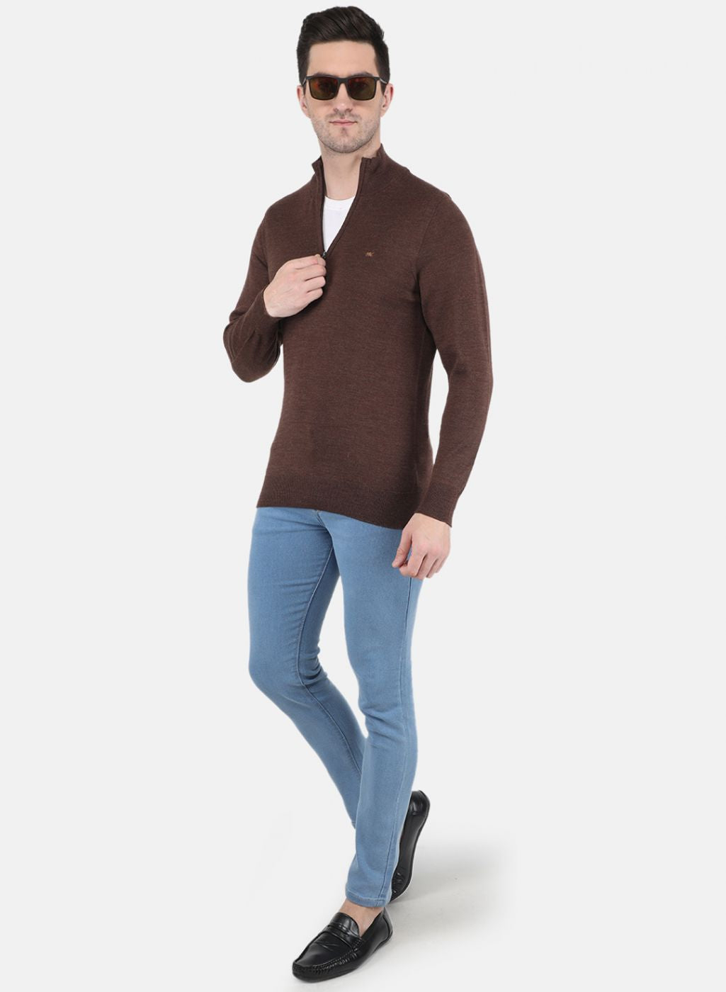 Men Brown Solid Pullover