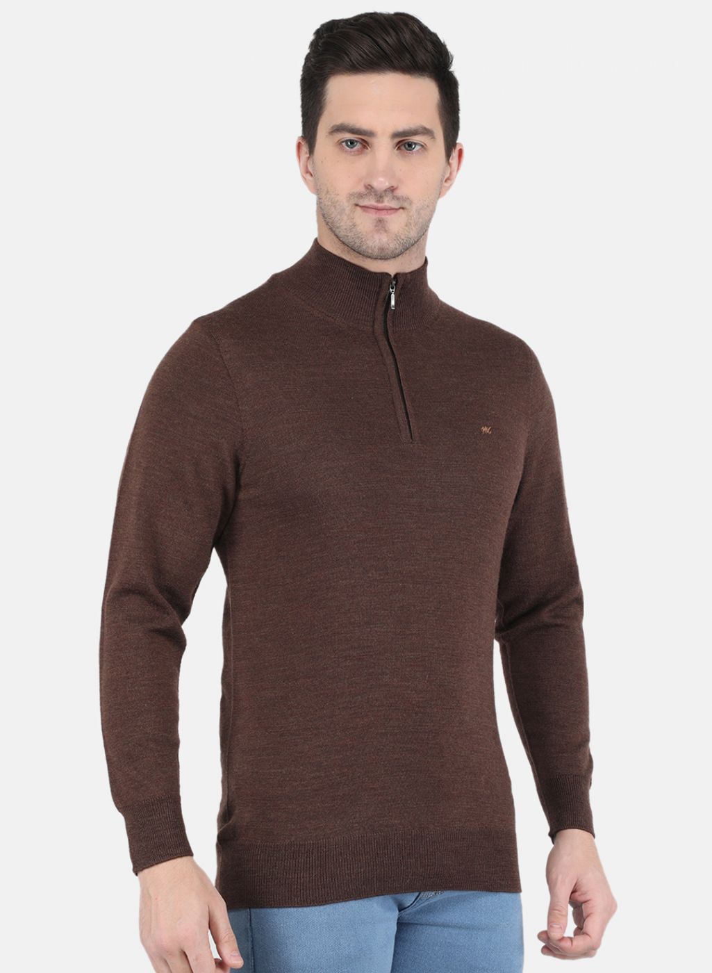 Men Brown Solid Pullover