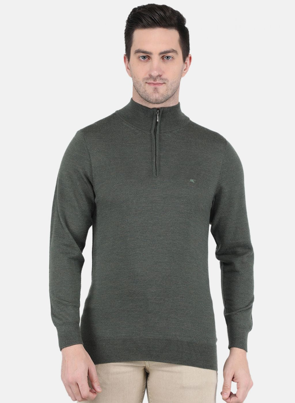 Men Olive Solid Pullover