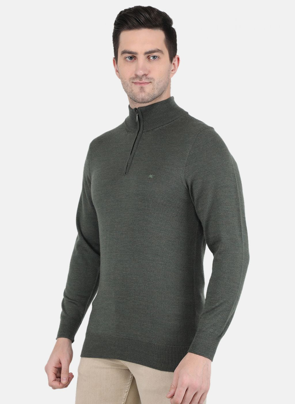 Men Olive Solid Pullover