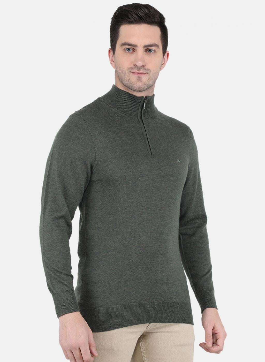 Men Olive Solid Pullover