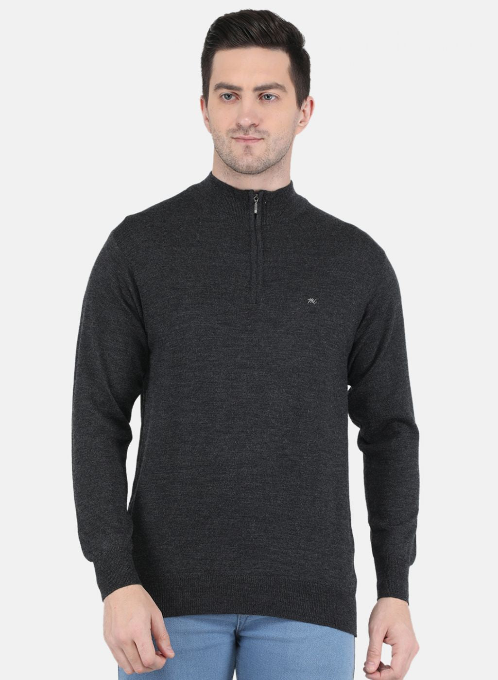 Men Grey Solid Pullover