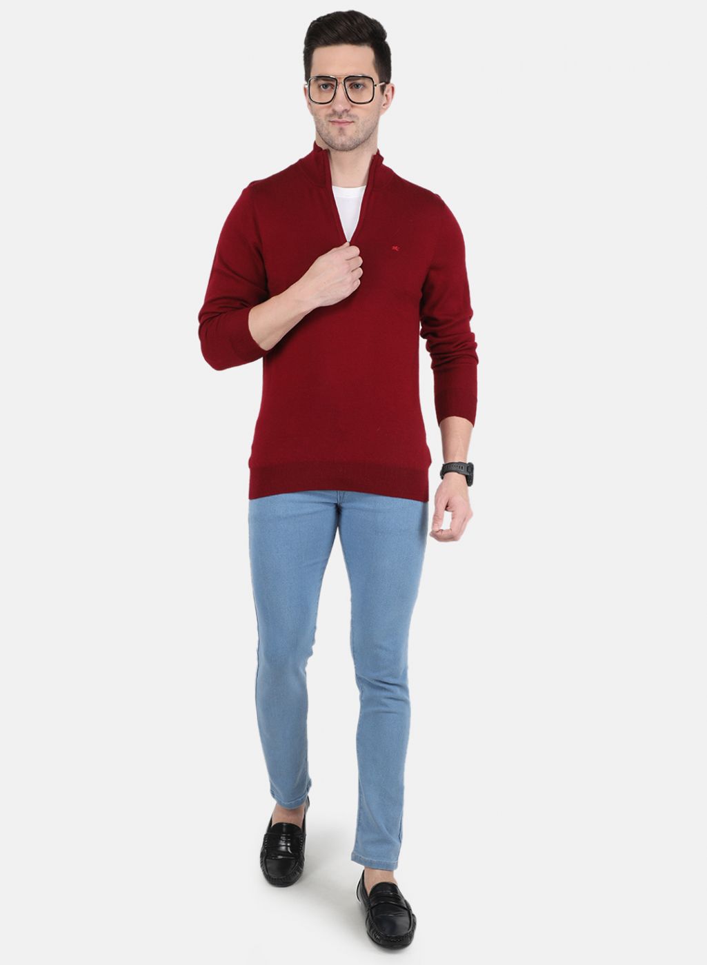 Men Maroon Solid Pullover