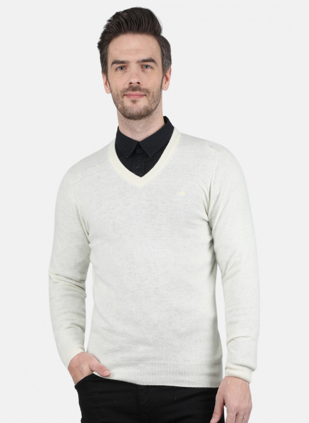 Men White Solid Pullover