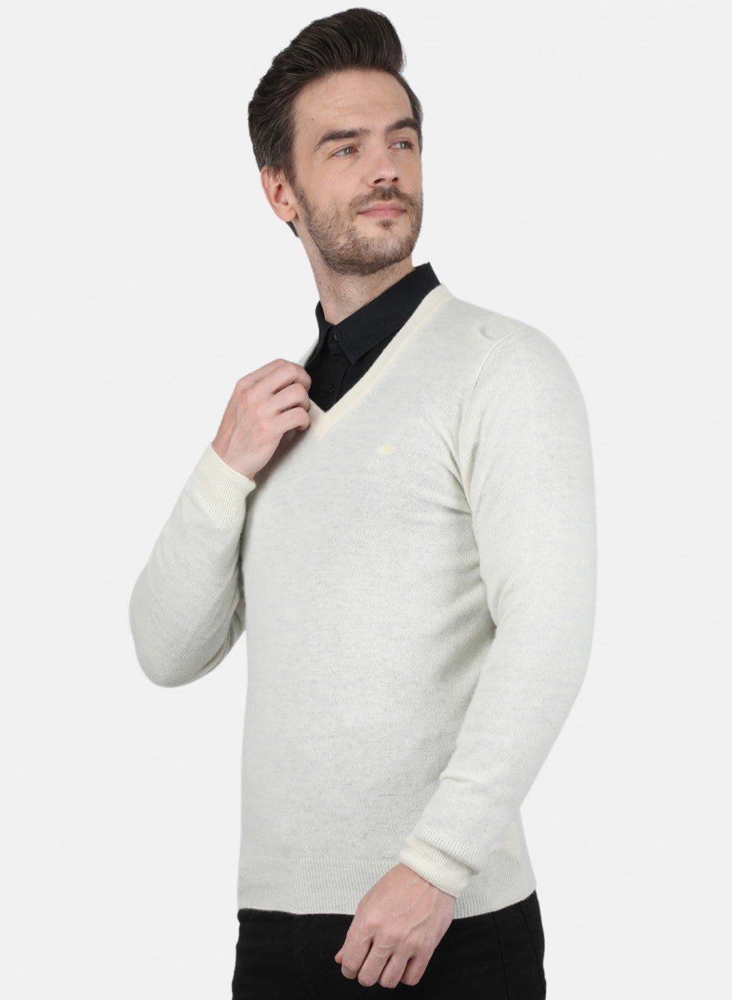 Men White Solid Pullover