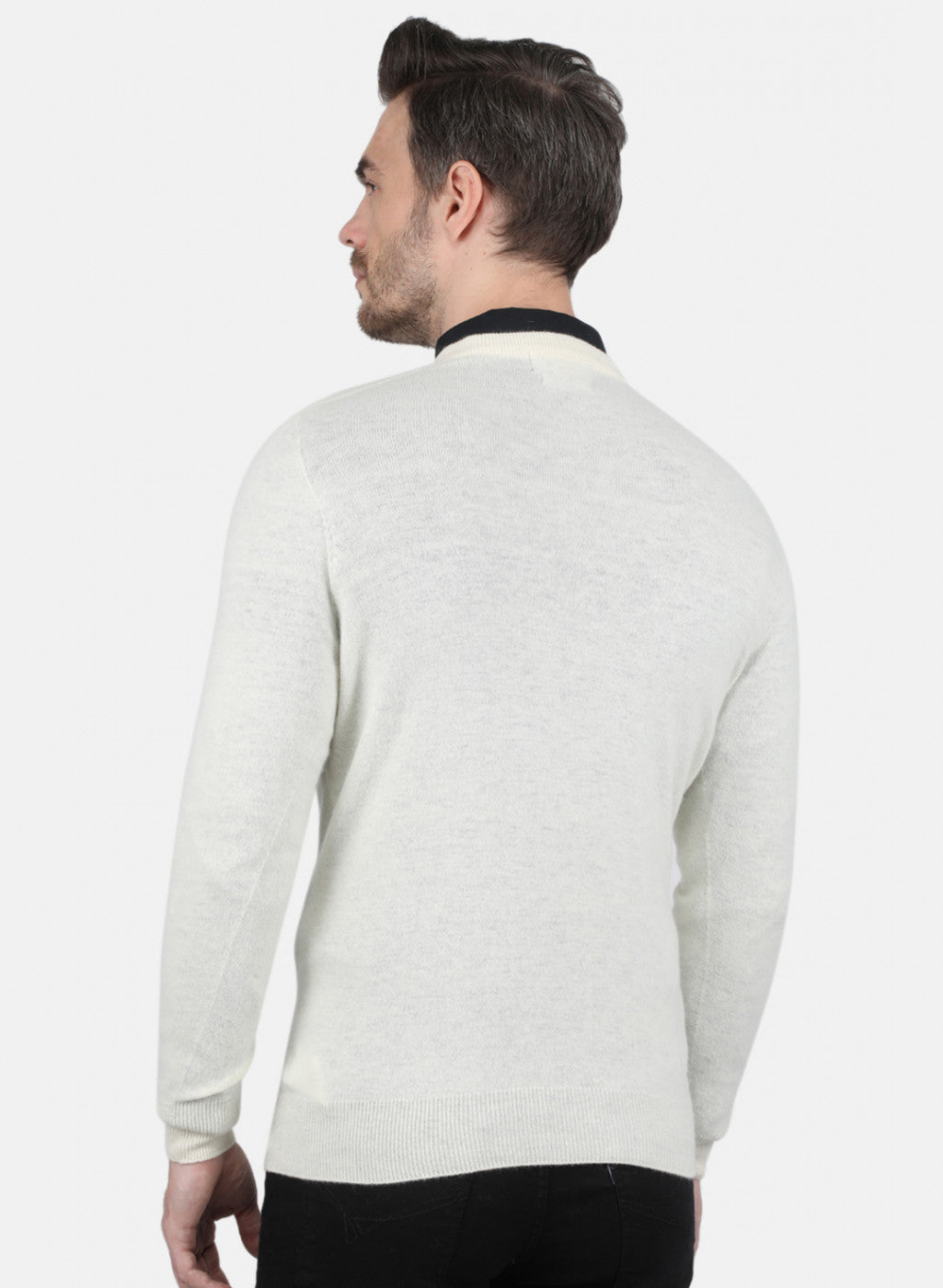 Men White Solid Pullover