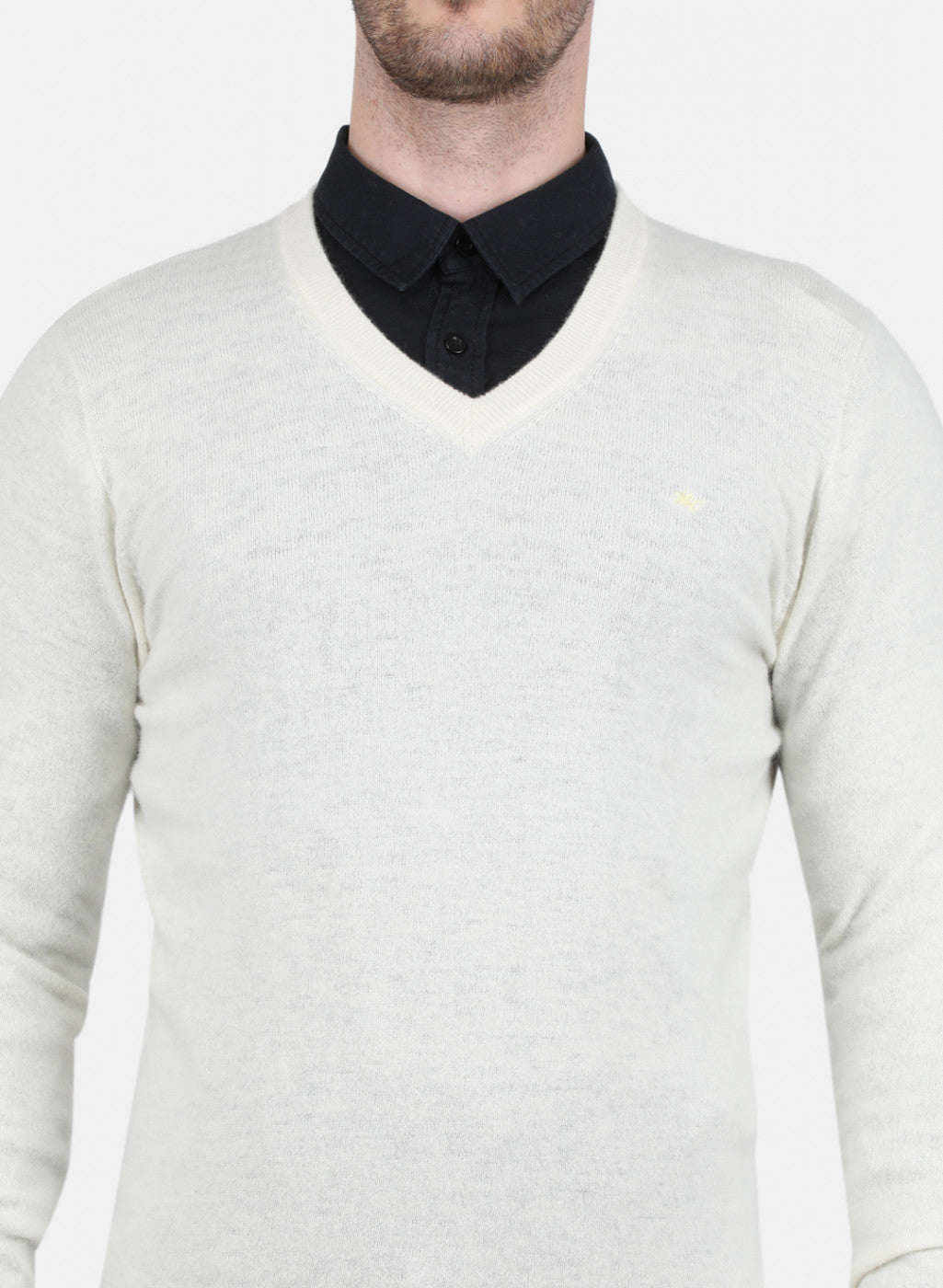 Men White Solid Pullover