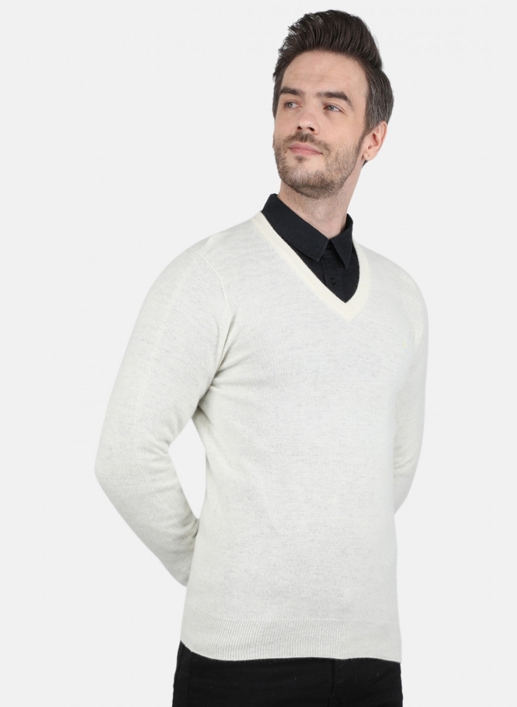 Men White Solid Pullover