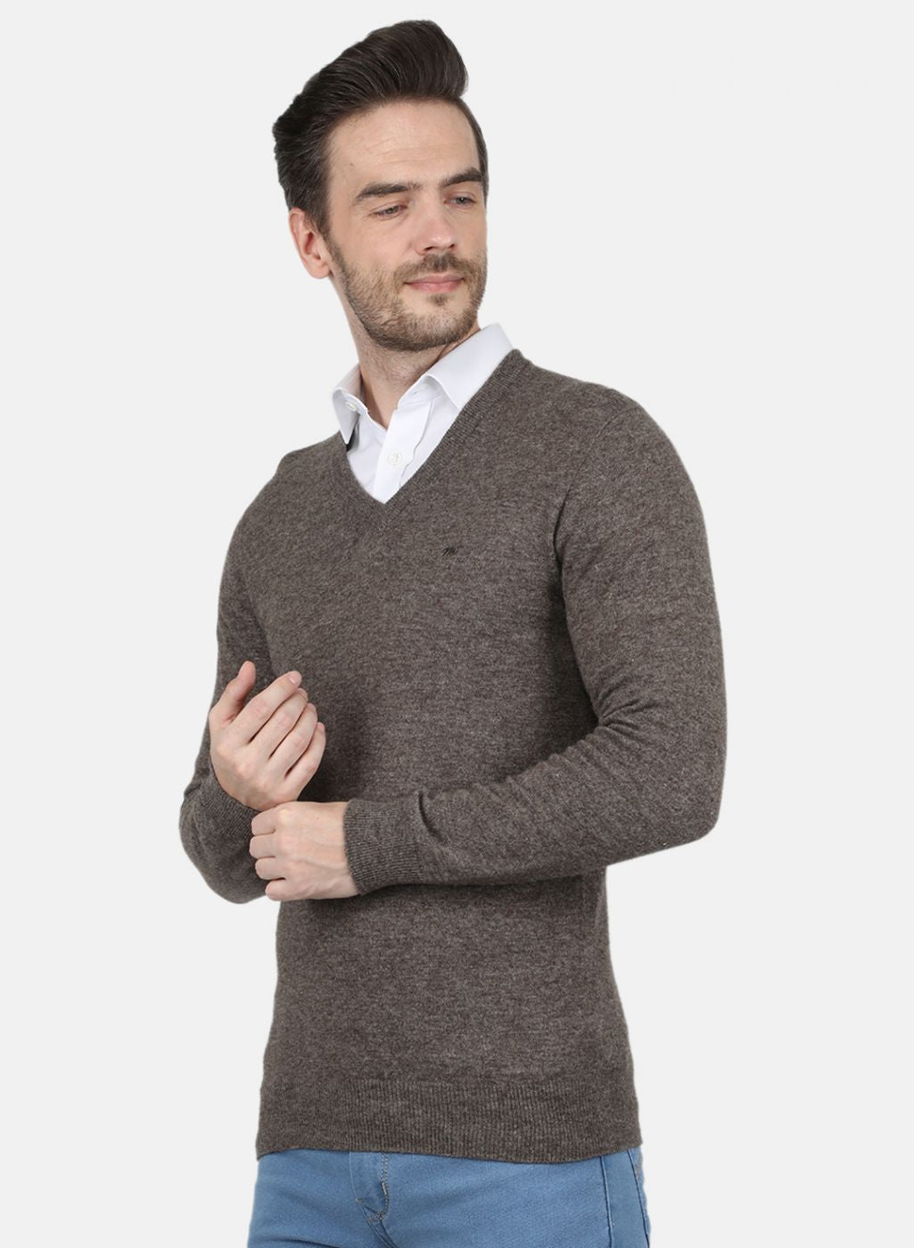 Men Brown Solid Pullover