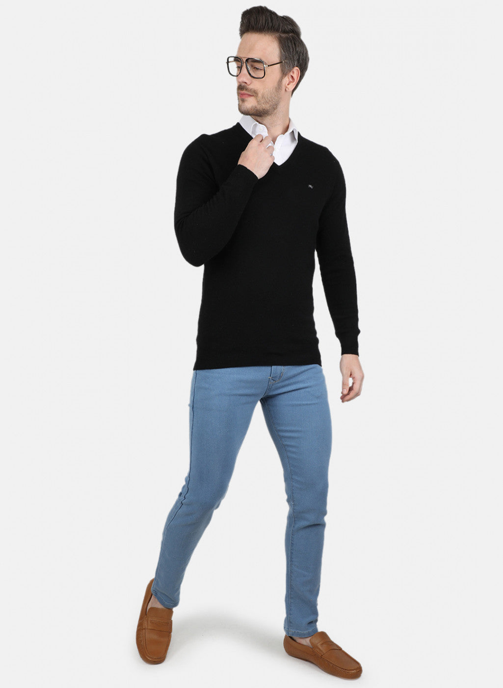 Men Black Solid Pullover