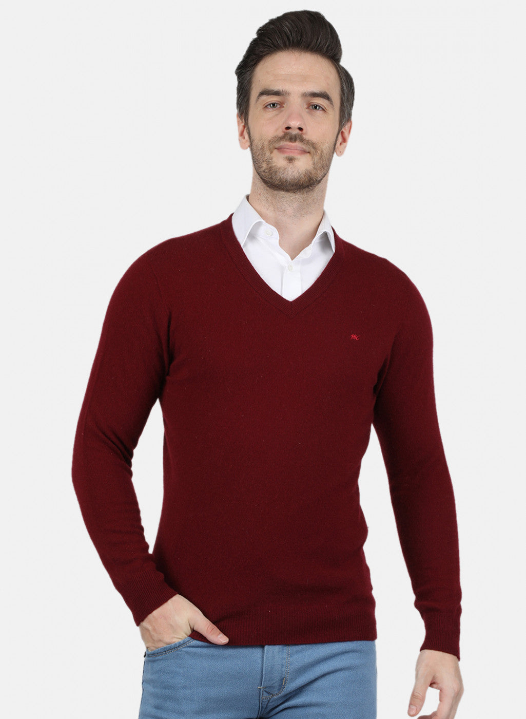 Men Maroon Solid Pullover