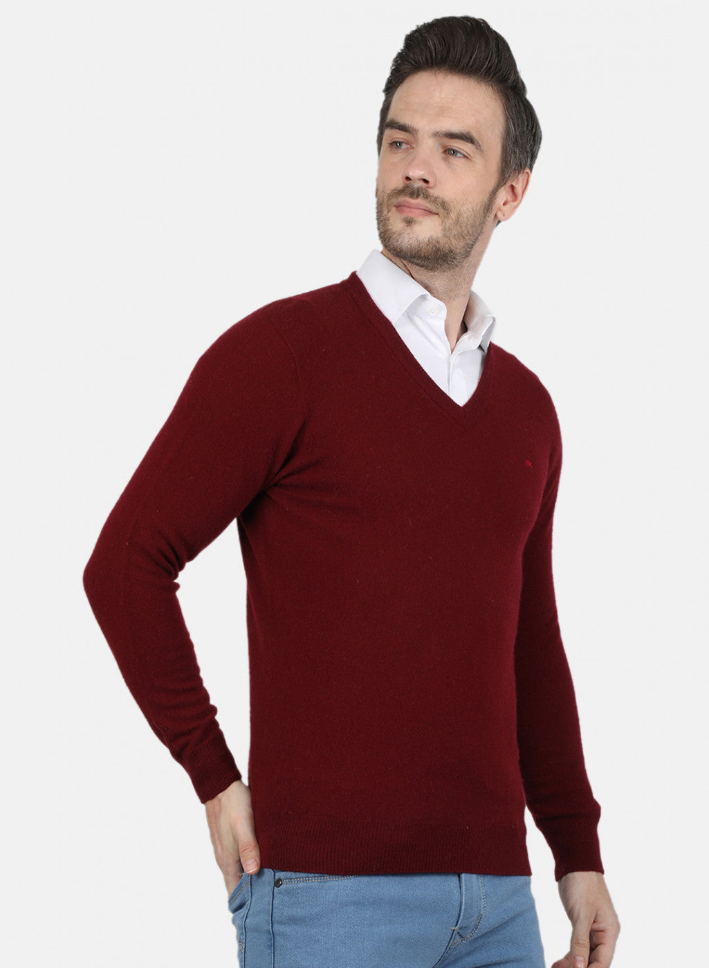 Men Maroon Solid Pullover