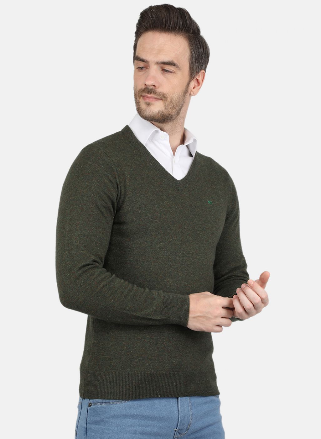 Men Green Solid Pullover