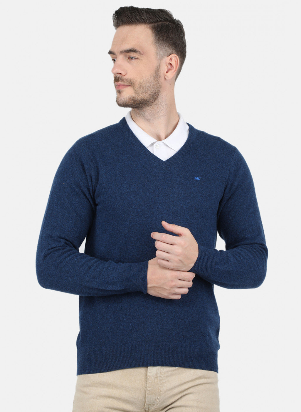 Men Blue Solid Pullover