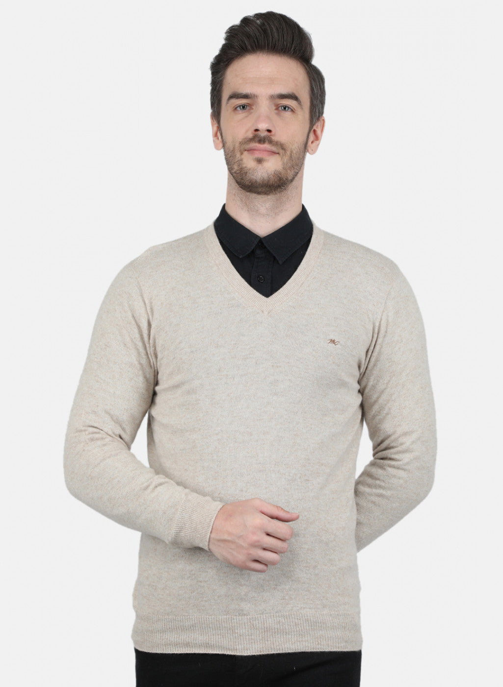 Men Beige Solid Pullover