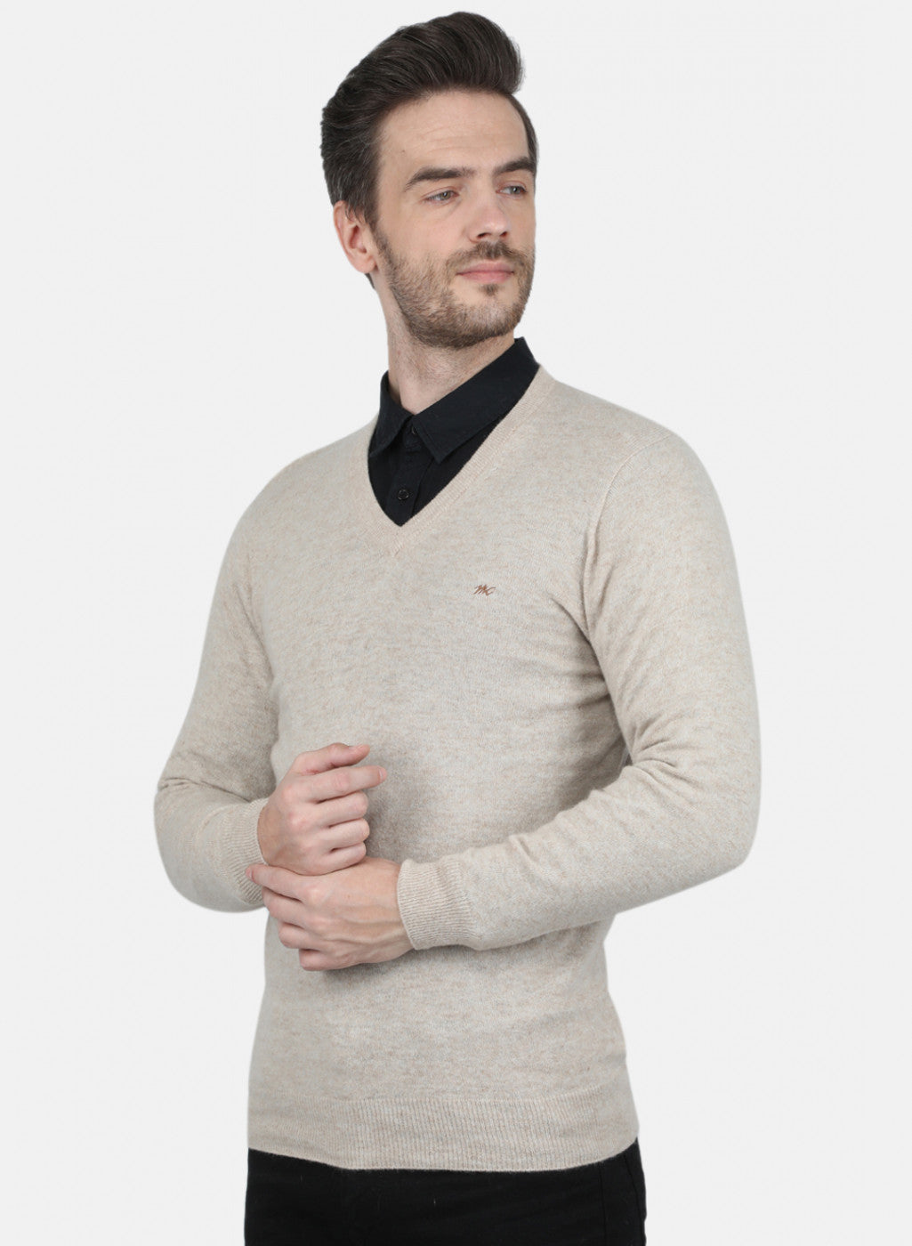 Men Beige Solid Pullover