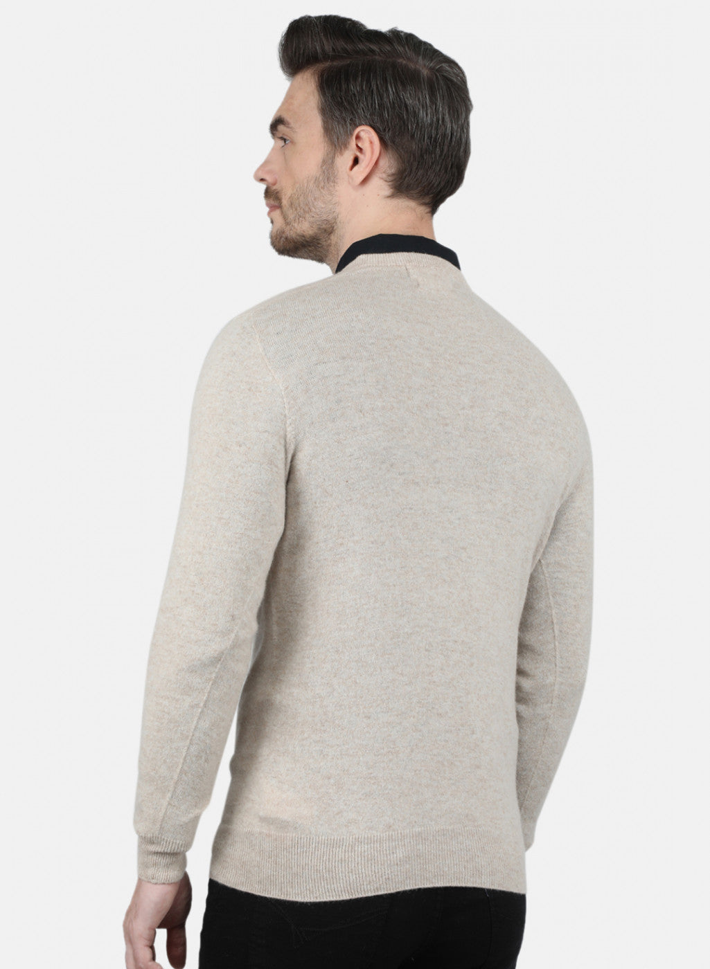 Men Beige Solid Pullover