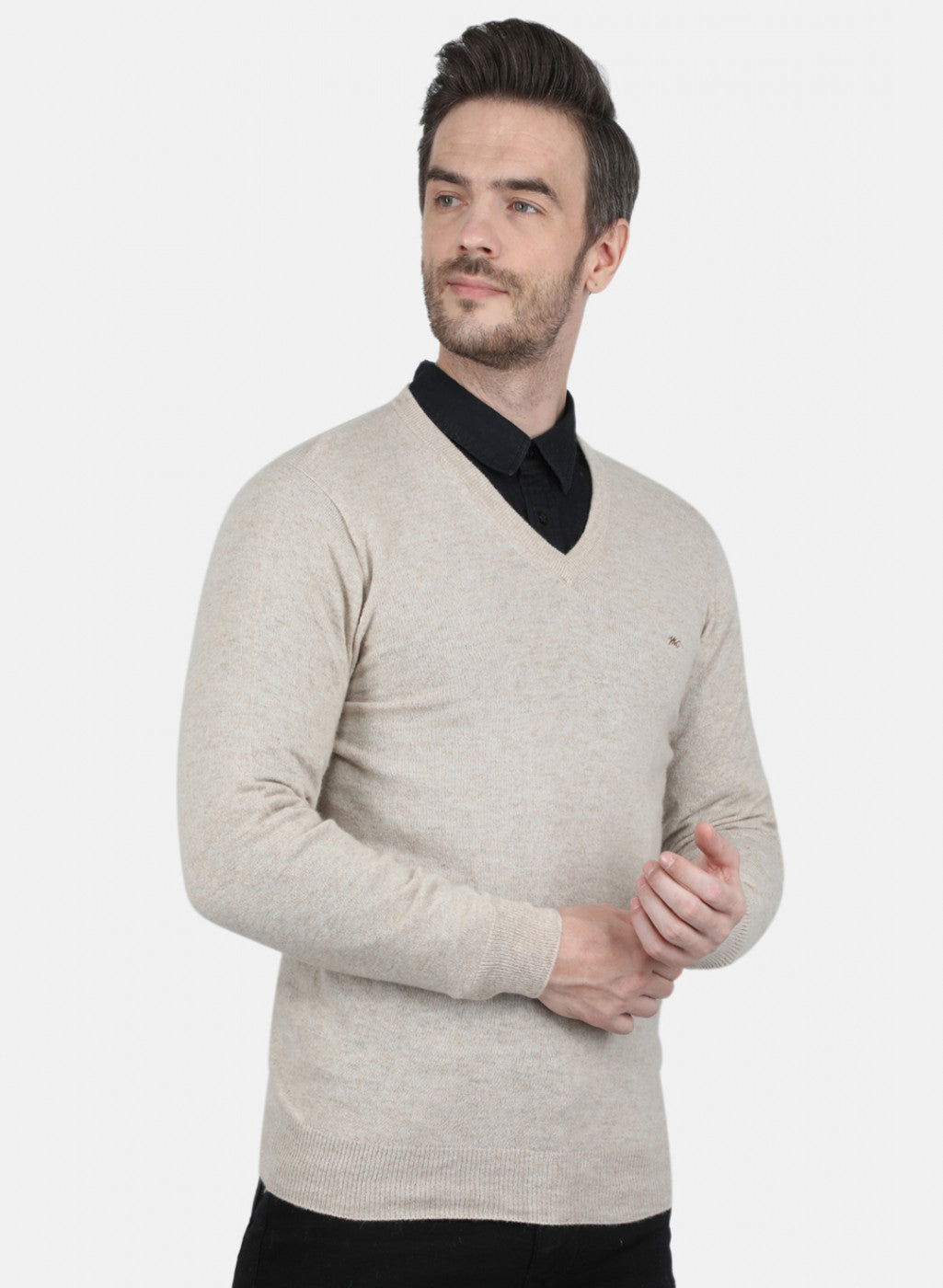 Men Beige Solid Pullover