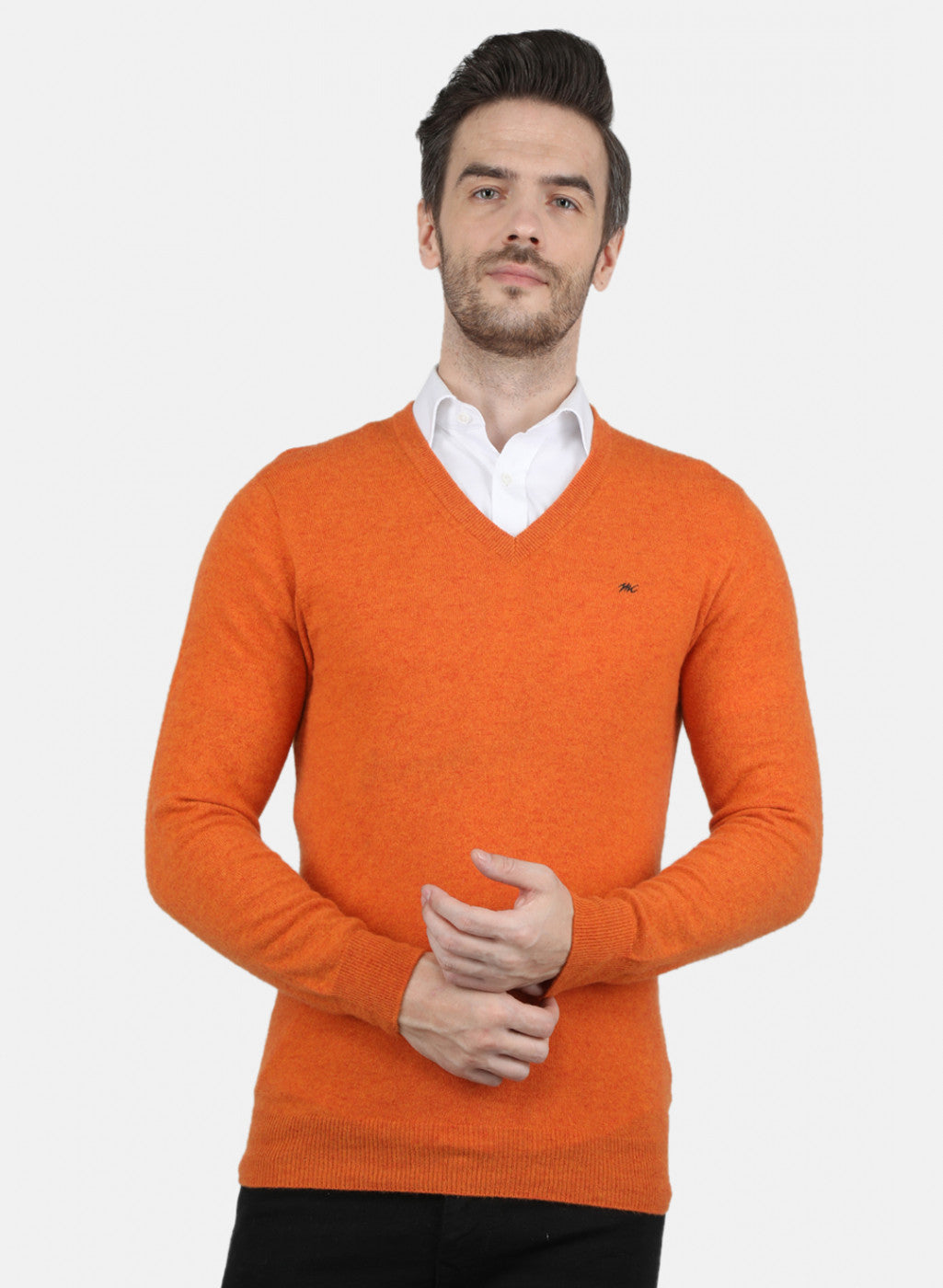 Men Orange Solid Pullover