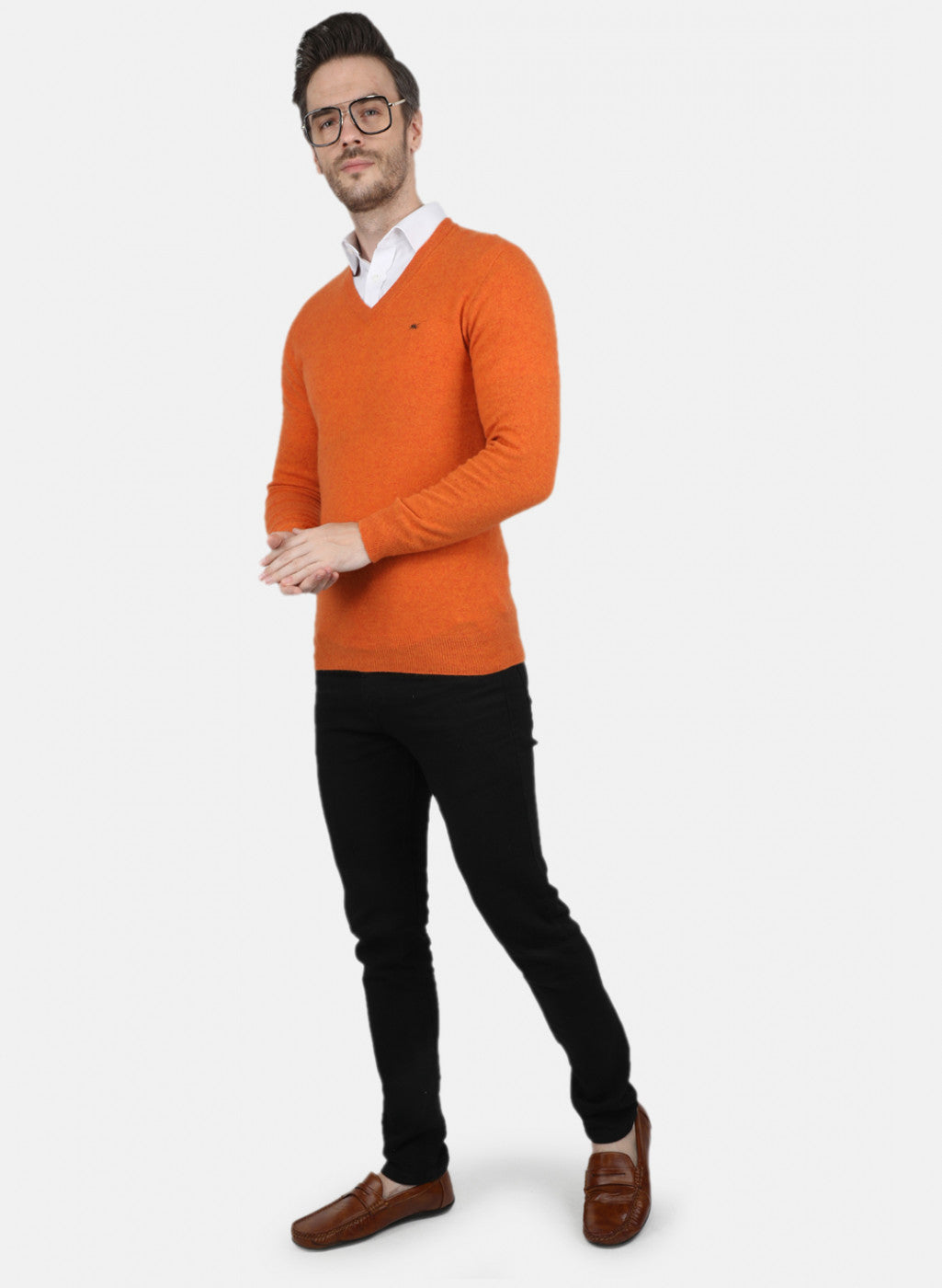 Men Orange Solid Pullover