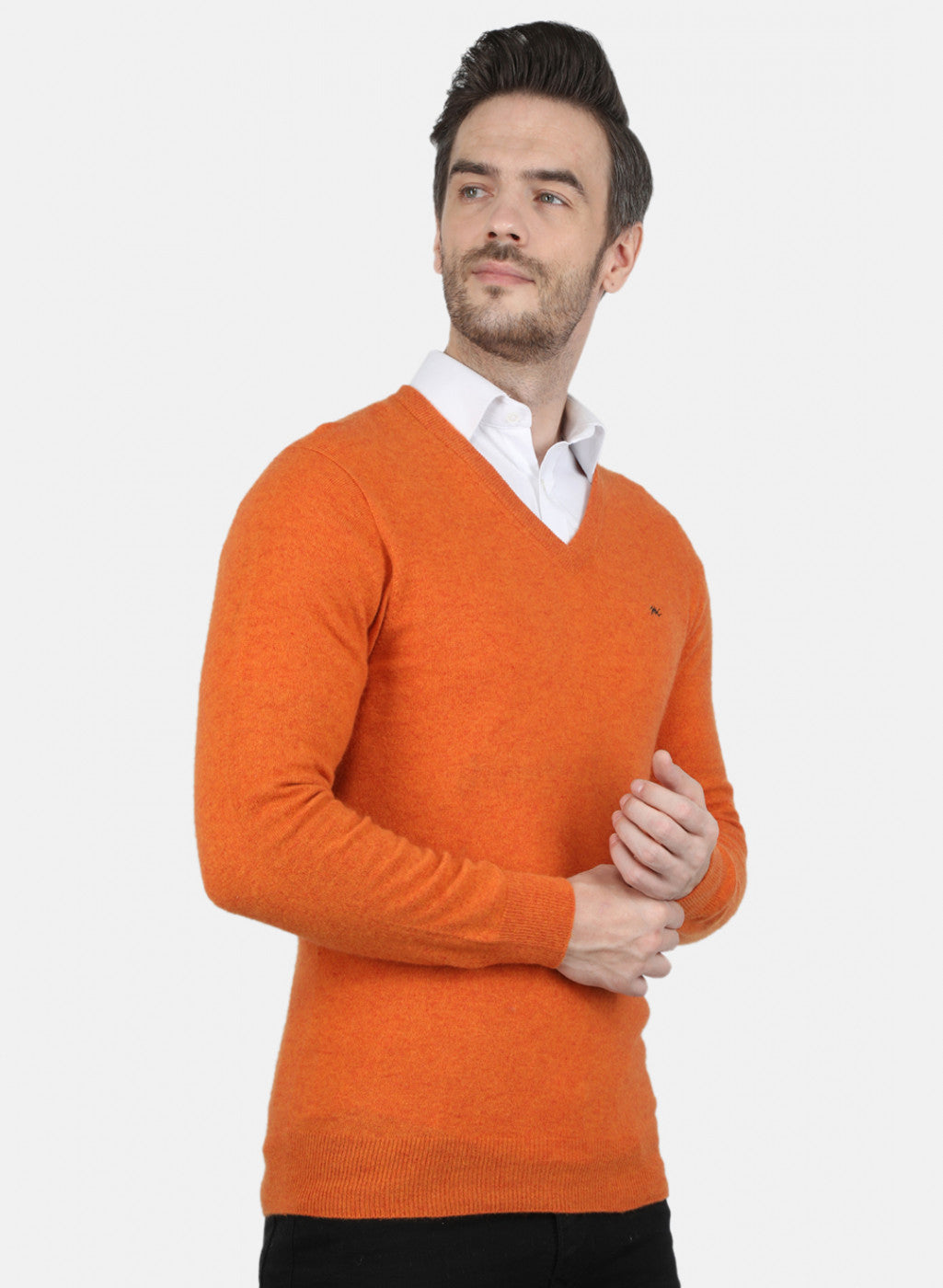 Men Orange Solid Pullover