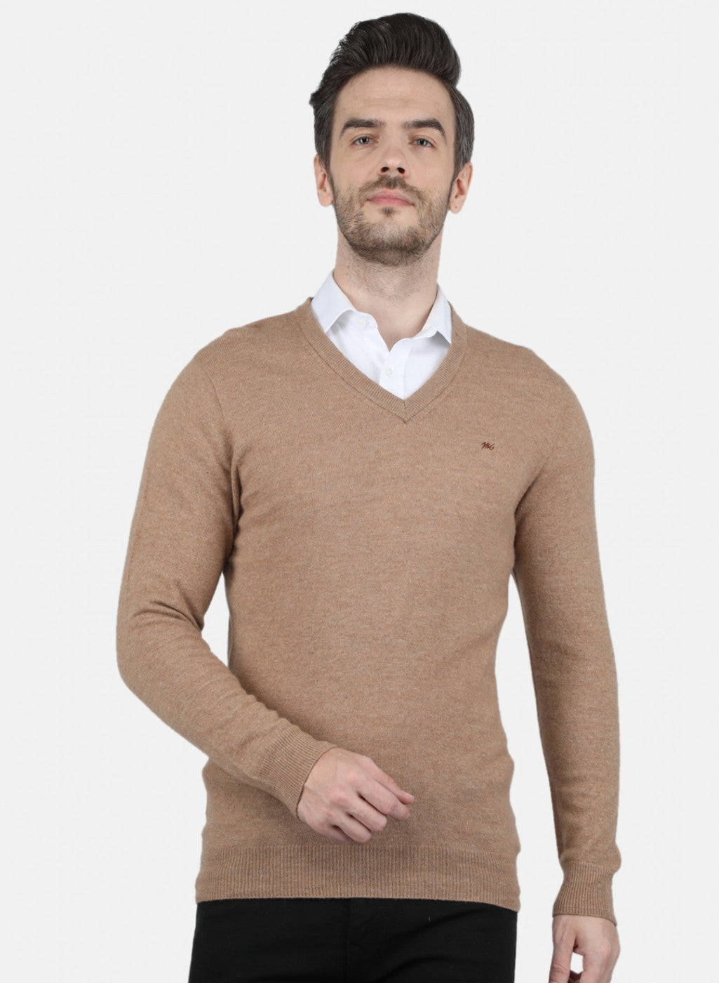 Men Beige Solid Pullover