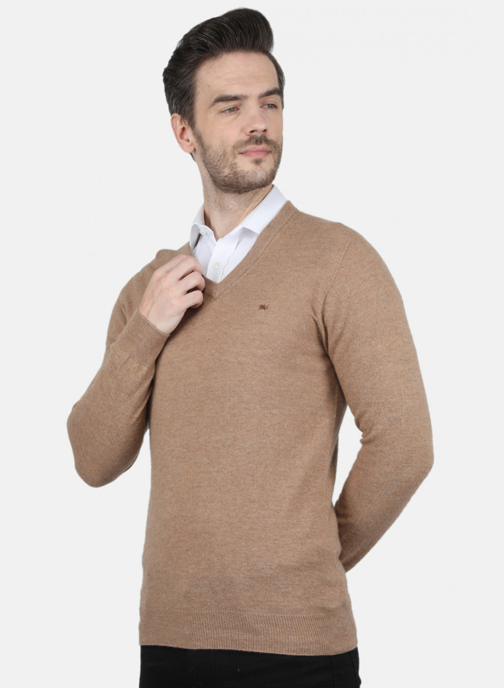 Men Beige Solid Pullover