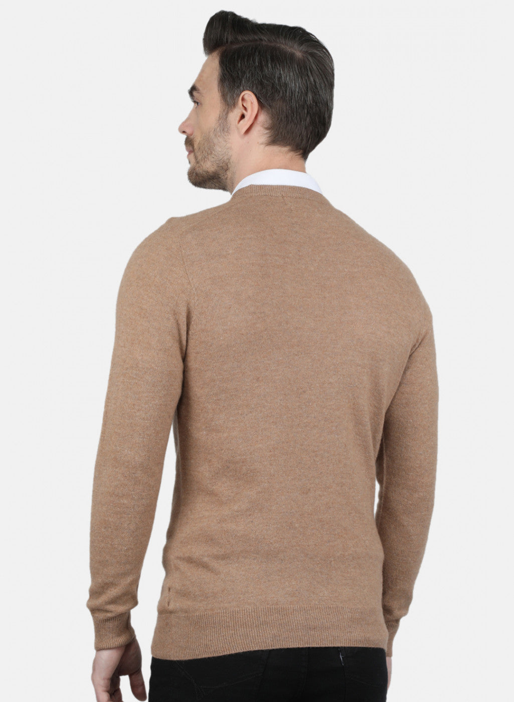 Men Beige Solid Pullover