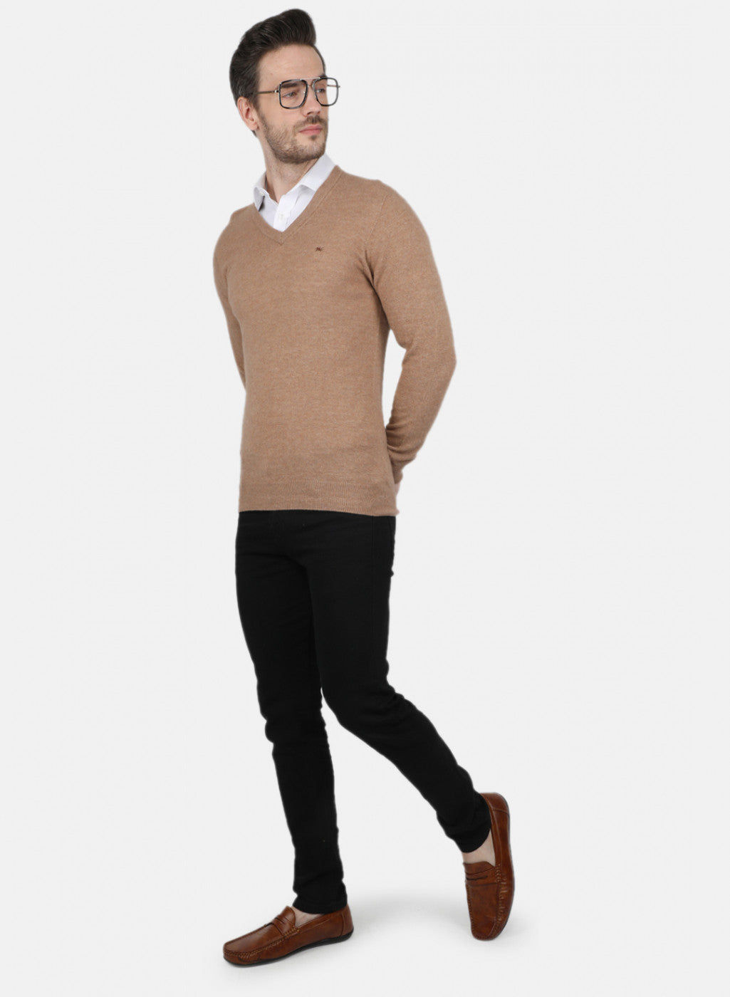 Men Beige Solid Pullover