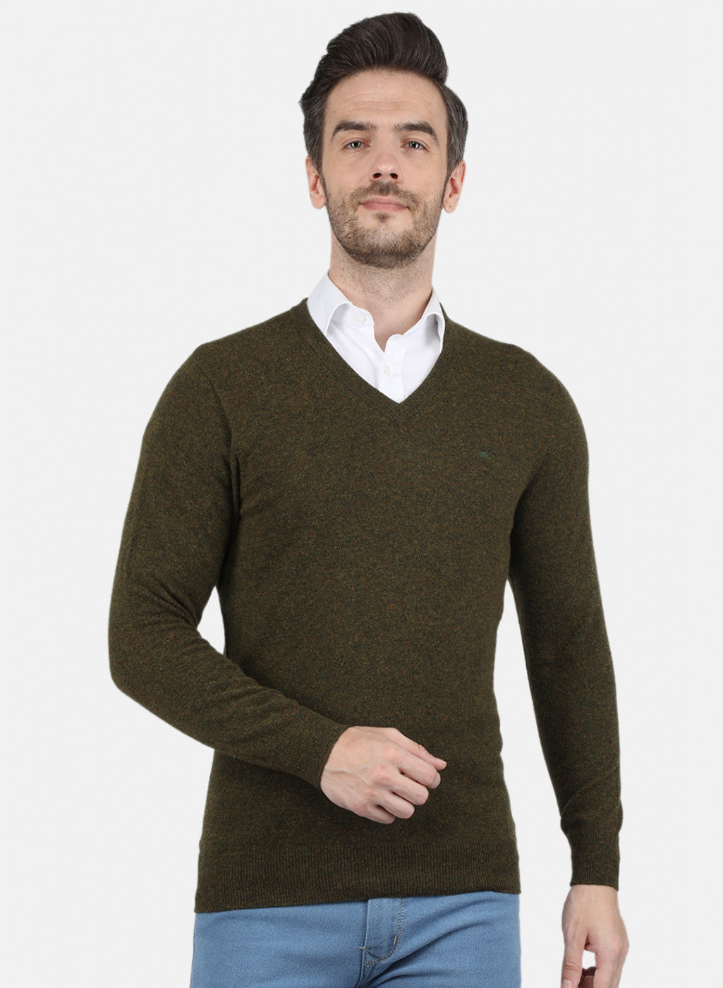 Men Olive Solid Pullover