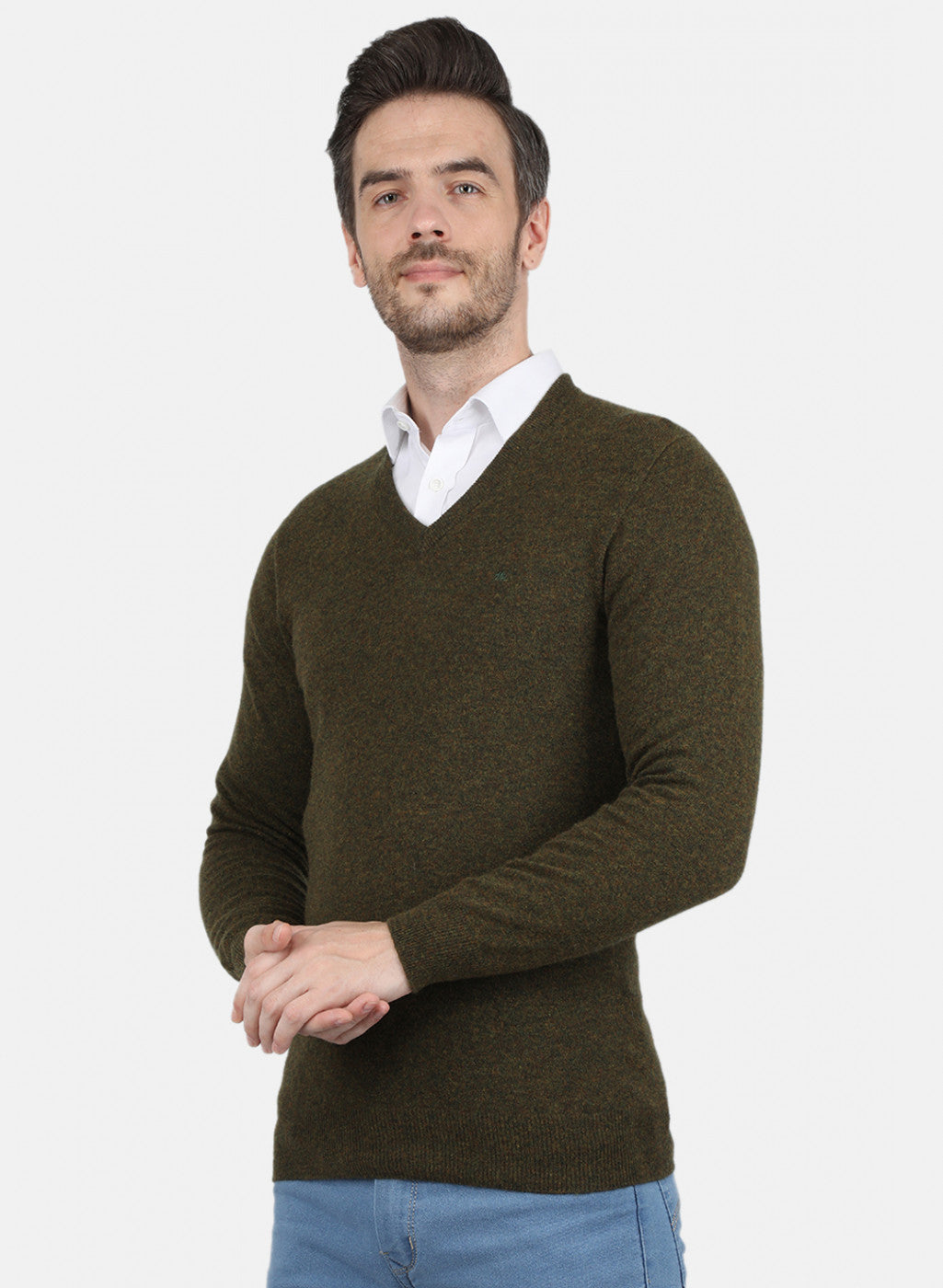 Men Olive Solid Pullover