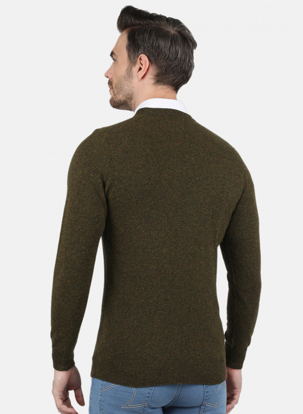 Men Olive Solid Pullover